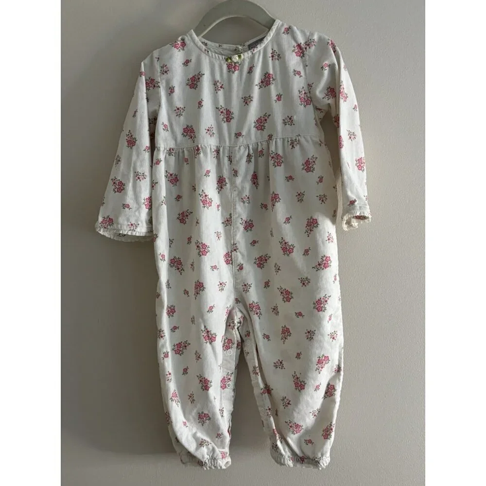 Vintage 90s Girl Carter's 24 Months Pink Roses Garden‎ Soft Corduroy Romper